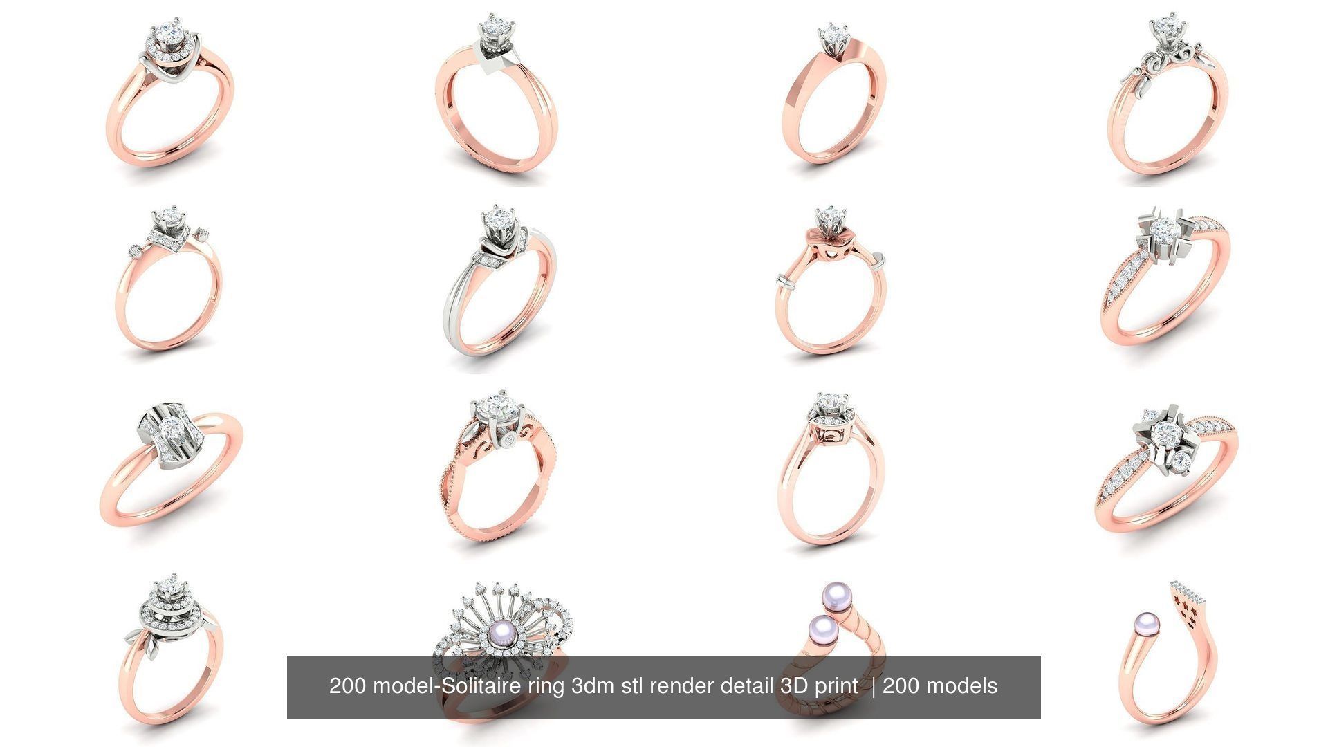 200 model-Bulk Solitaire ring 3dm stl render detail 3D print  3D Model Collection_34