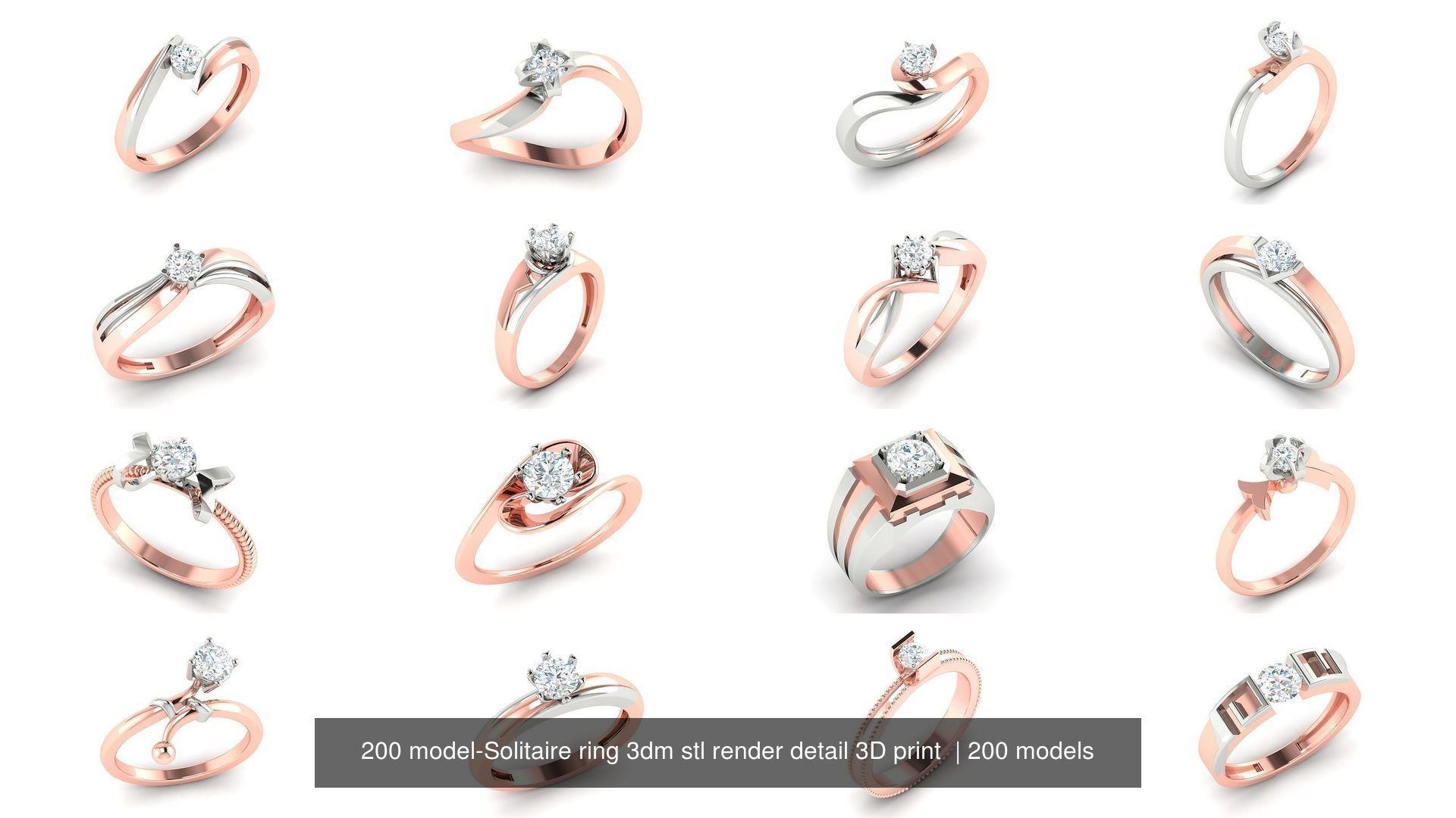 200 model-Bulk Solitaire ring 3dm stl render detail 3D print  3D Model Collection_23