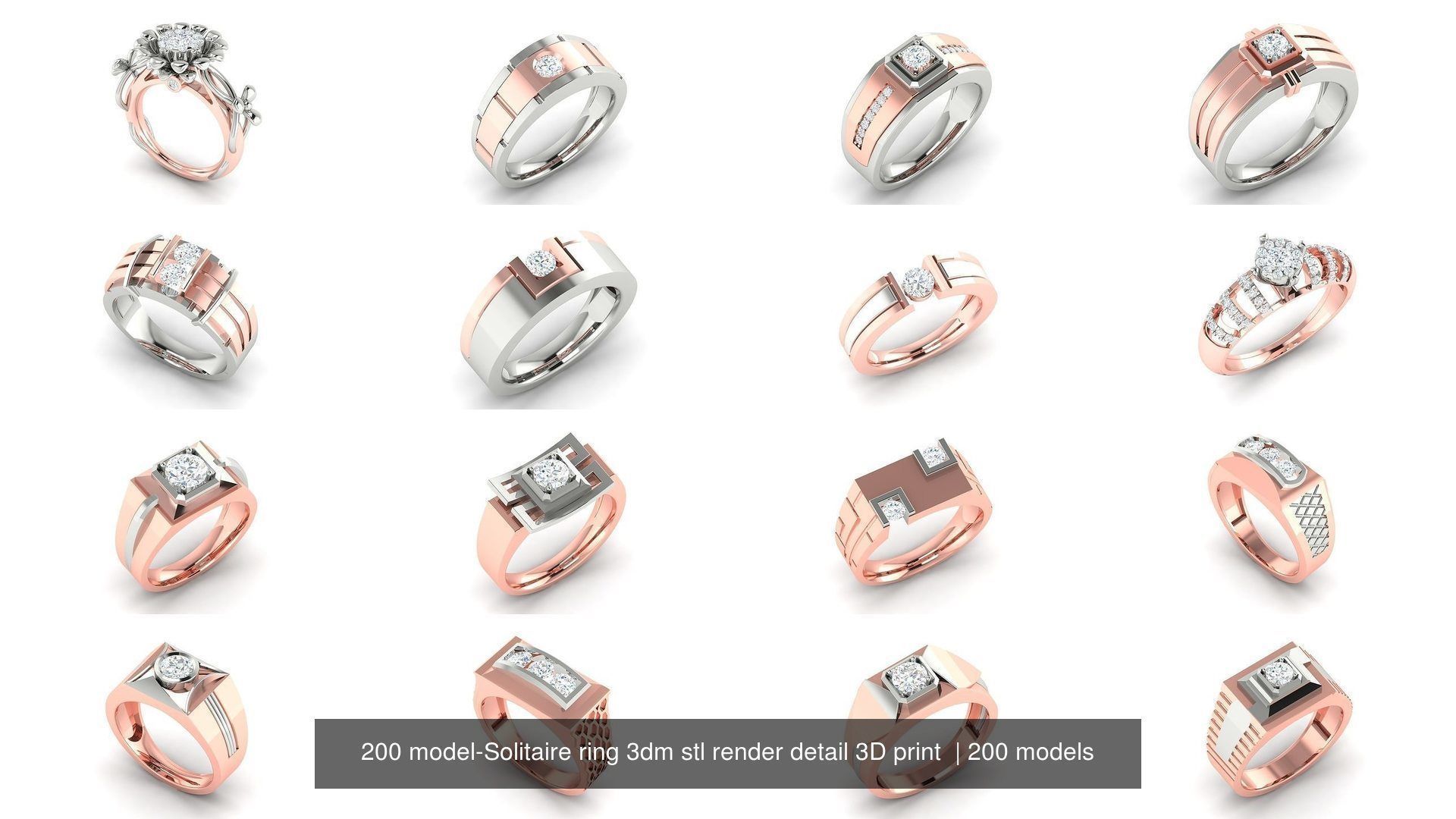 200 model-Bulk Solitaire ring 3dm stl render detail 3D print  3D Model Collection_11