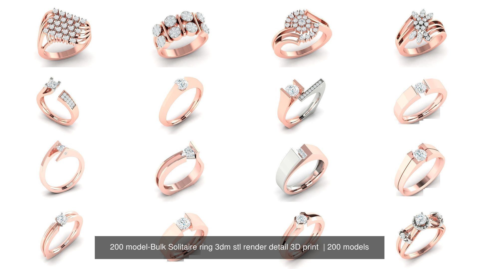 200 model-Bulk Solitaire ring 3dm stl render detail 3D print  3D Model Collection_16