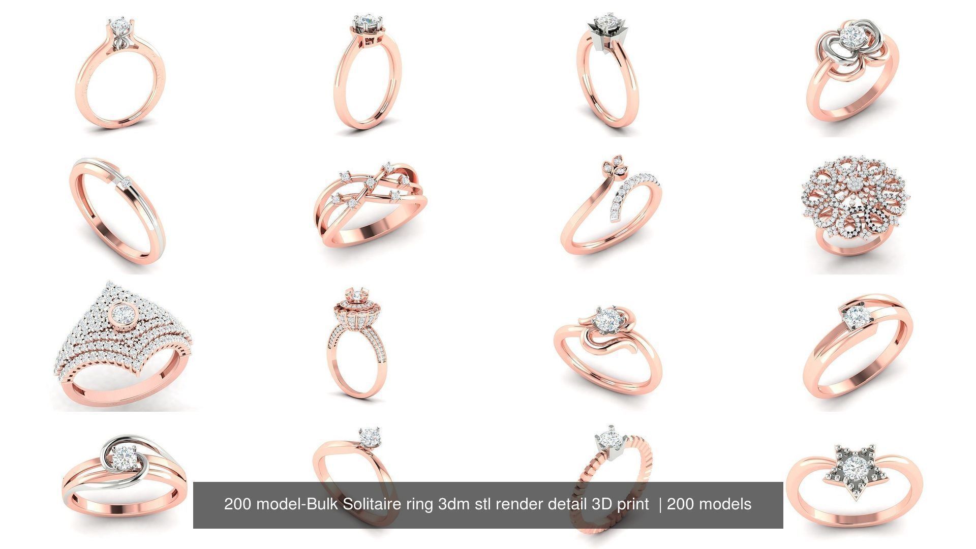 200 model-Bulk Solitaire ring 3dm stl render detail 3D print  3D Model Collection_10