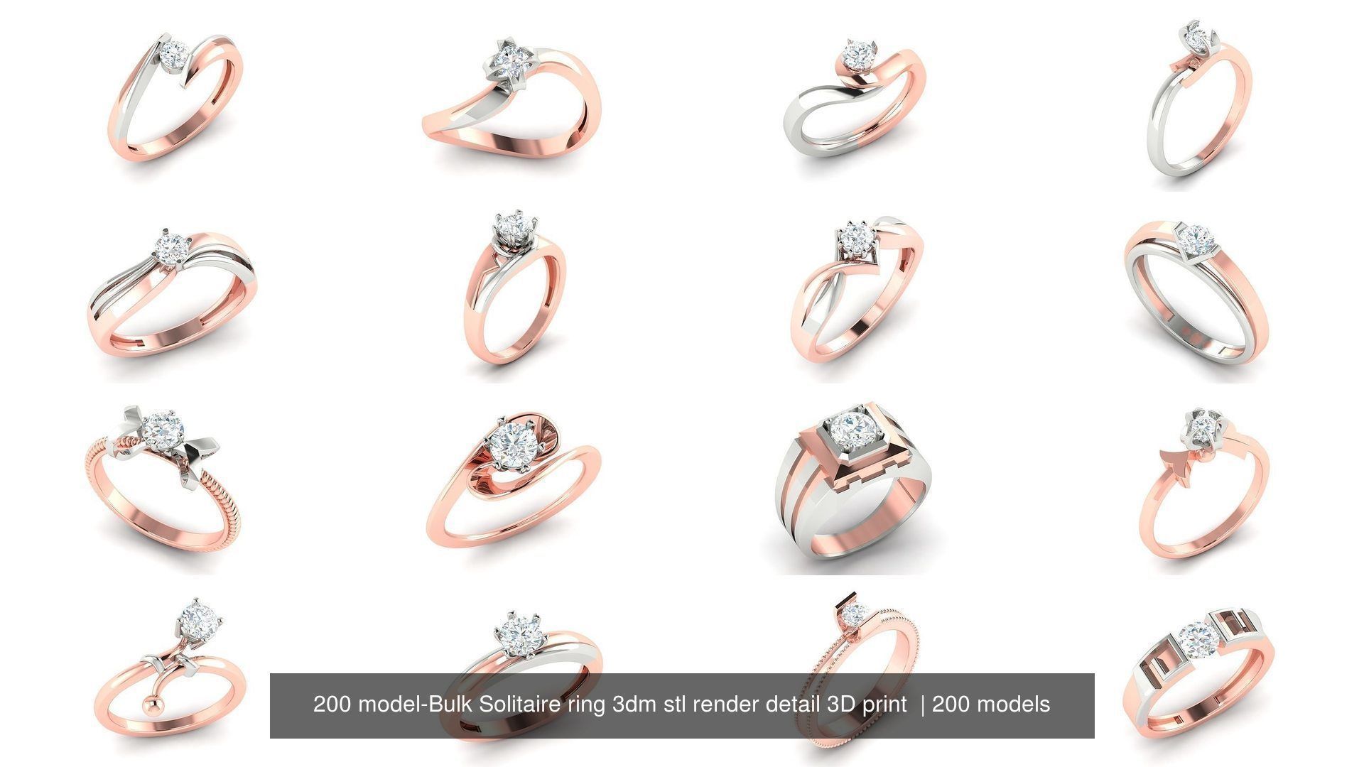 200 model-Bulk Solitaire ring 3dm stl render detail 3D print  3D Model Collection_12