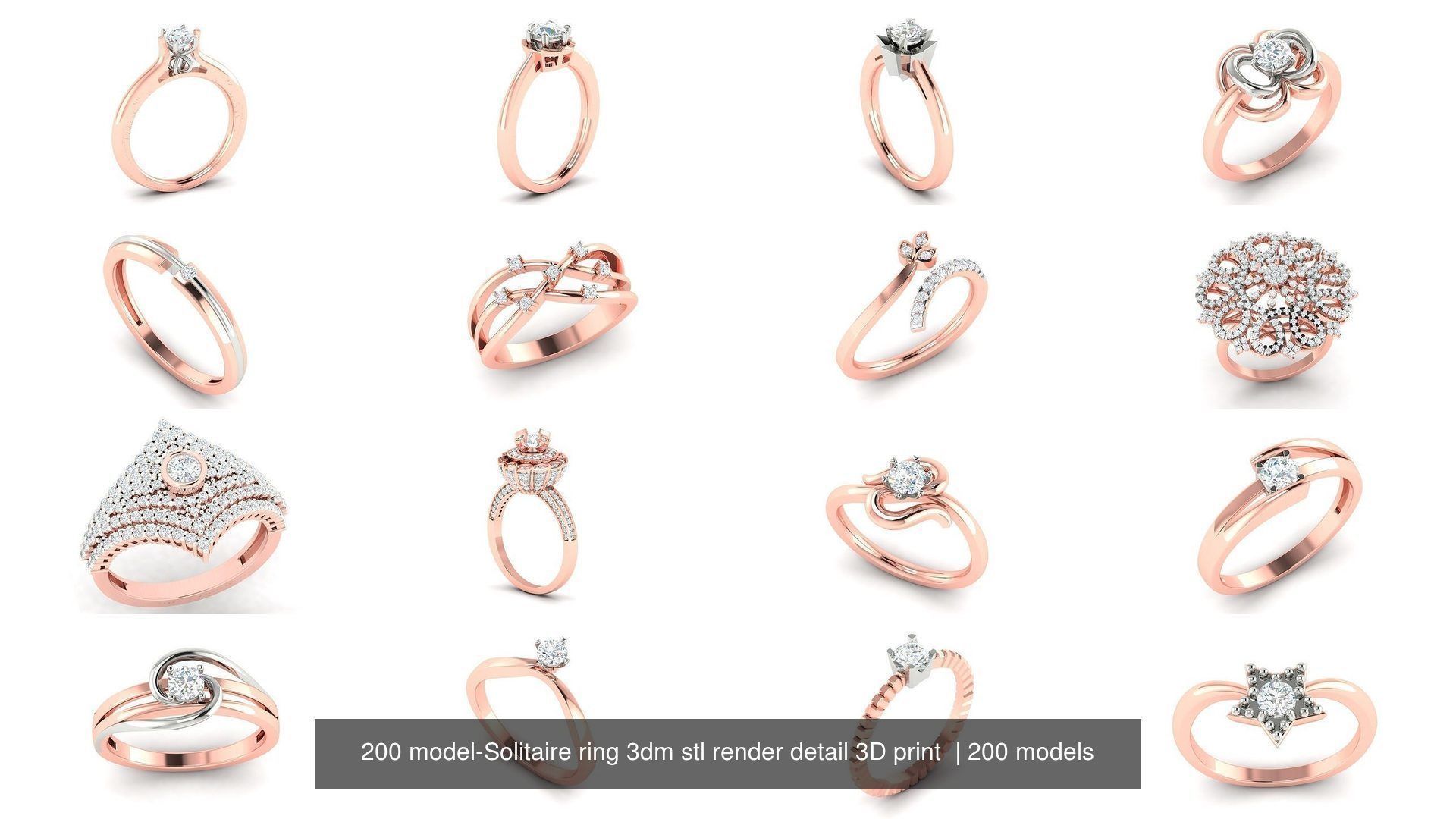 200 model-Bulk Solitaire ring 3dm stl render detail 3D print  3D Model Collection_19