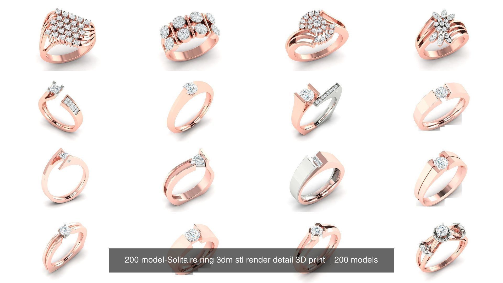 200 model-Bulk Solitaire ring 3dm stl render detail 3D print  3D Model Collection_28
