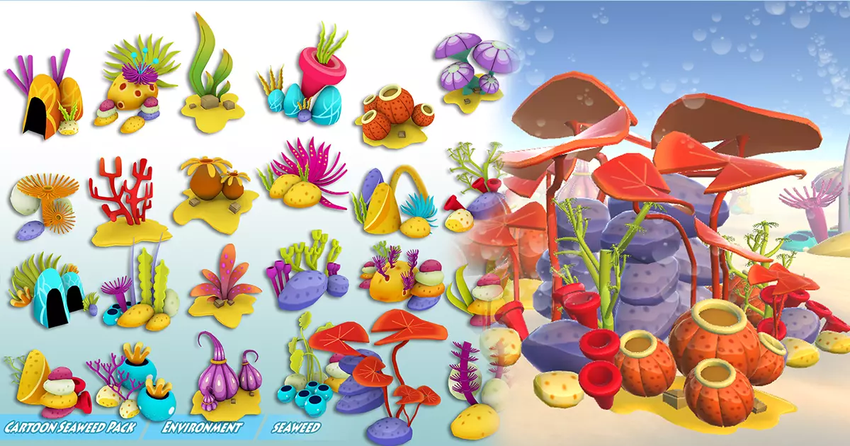 Cartoon Seaweed Pack Low-poly 3D model_0