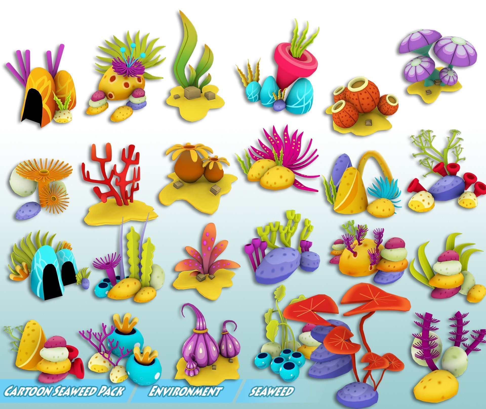 Cartoon Seaweed Pack Low-poly 3D model_7