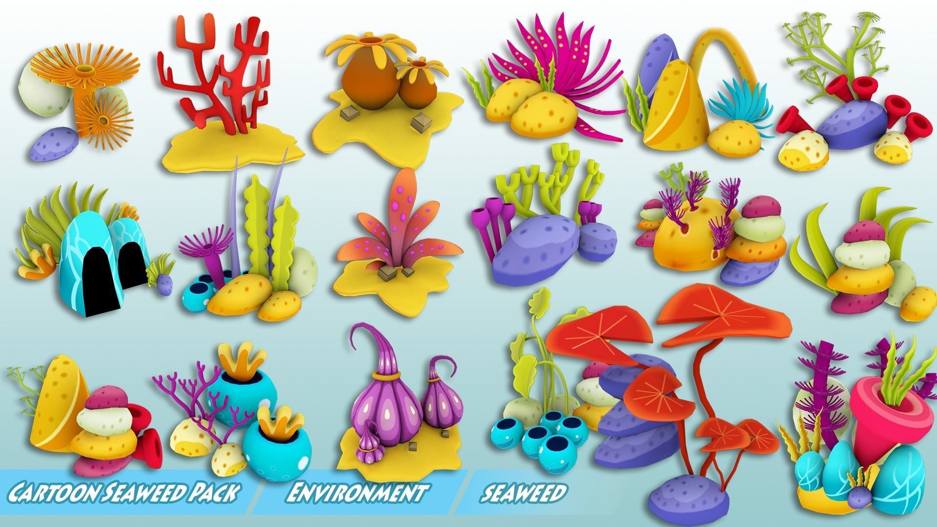 Cartoon Seaweed Pack Low-poly 3D model_6