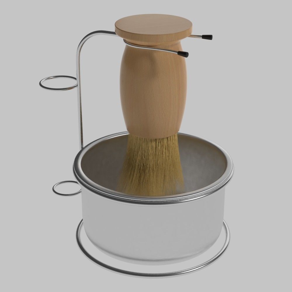 Shaving Set wooden brush in bowl 3D model_1