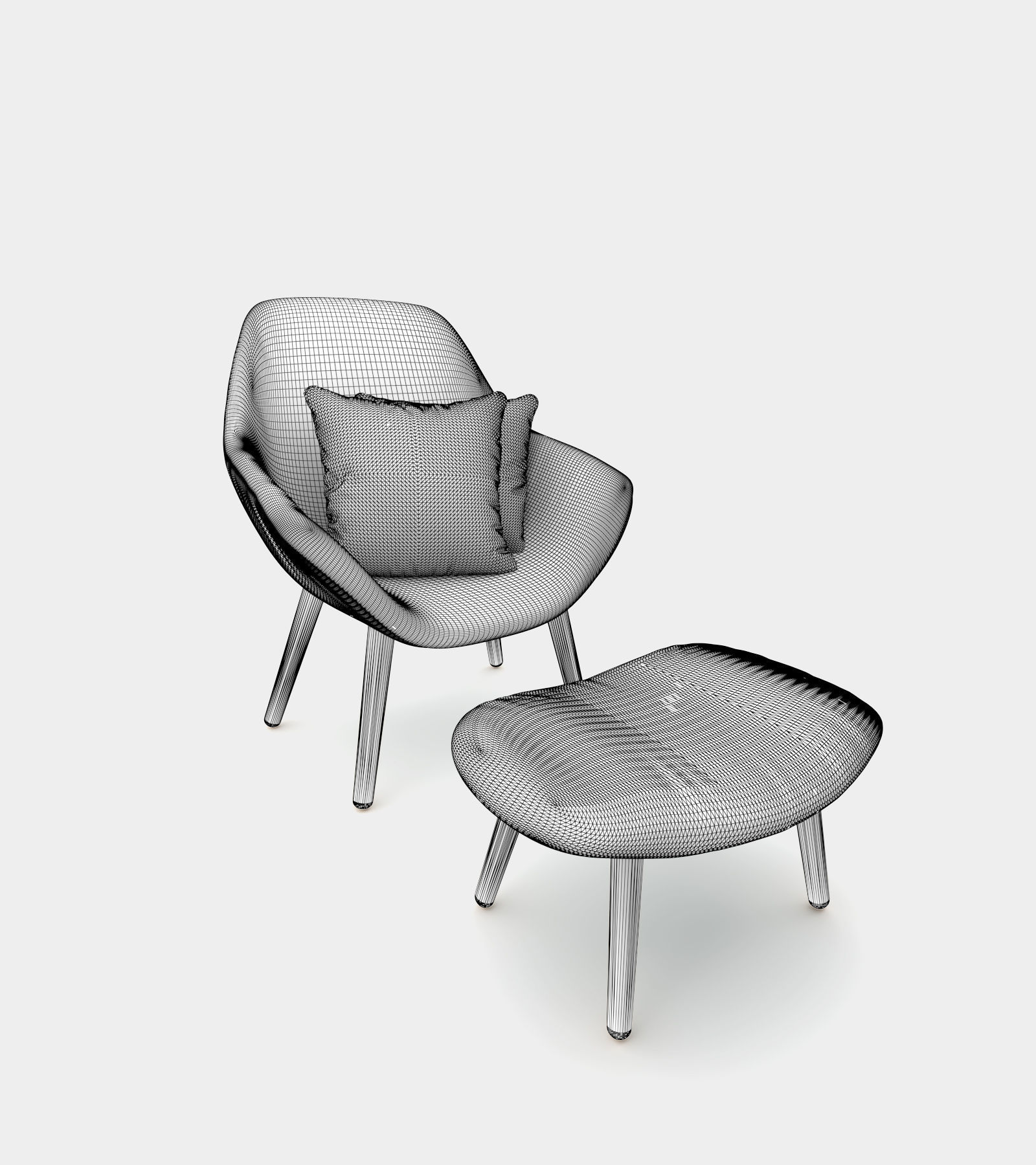 Seater with ottoman and cushion with pattern 3D model_3
