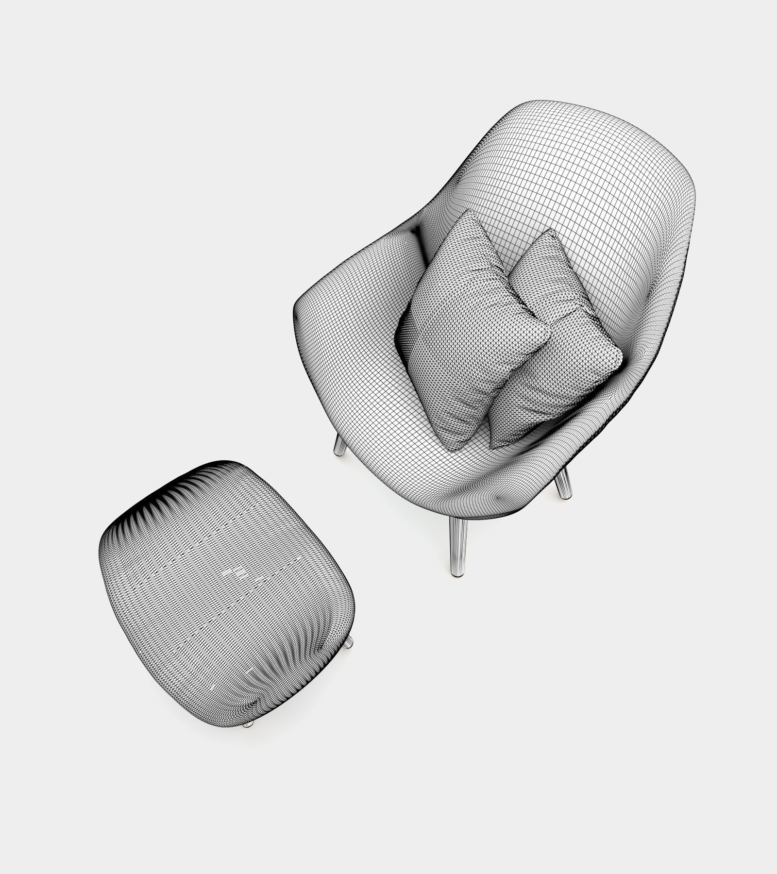 Seater with ottoman and cushion with pattern 3D model_2