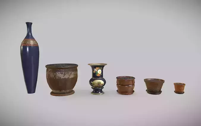 Flower Pots Low-poly 3D model