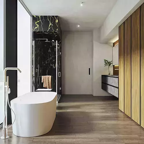 Bathroom PBR modern with walls and wooden floors 3D model