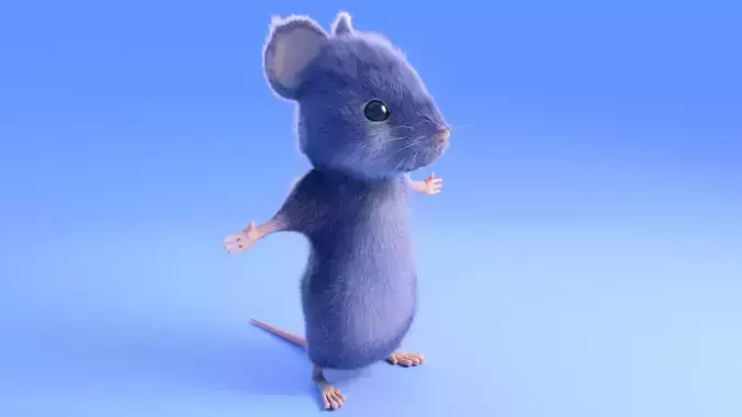 Mouse - grey - Cartoon style - rigged Low-poly 3D model