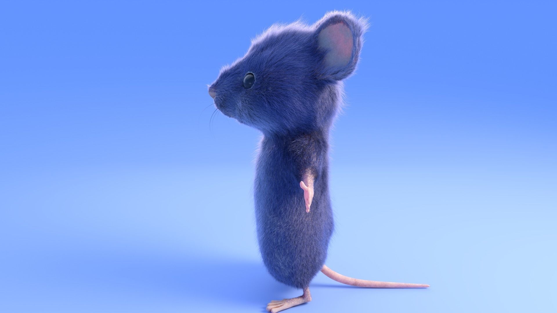 Mouse - grey - Cartoon style - rigged Low-poly 3D model_4