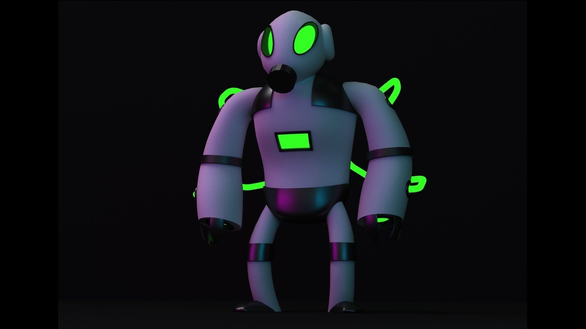 Slim-Man robot with glowing eyes Low-poly 3D model_2