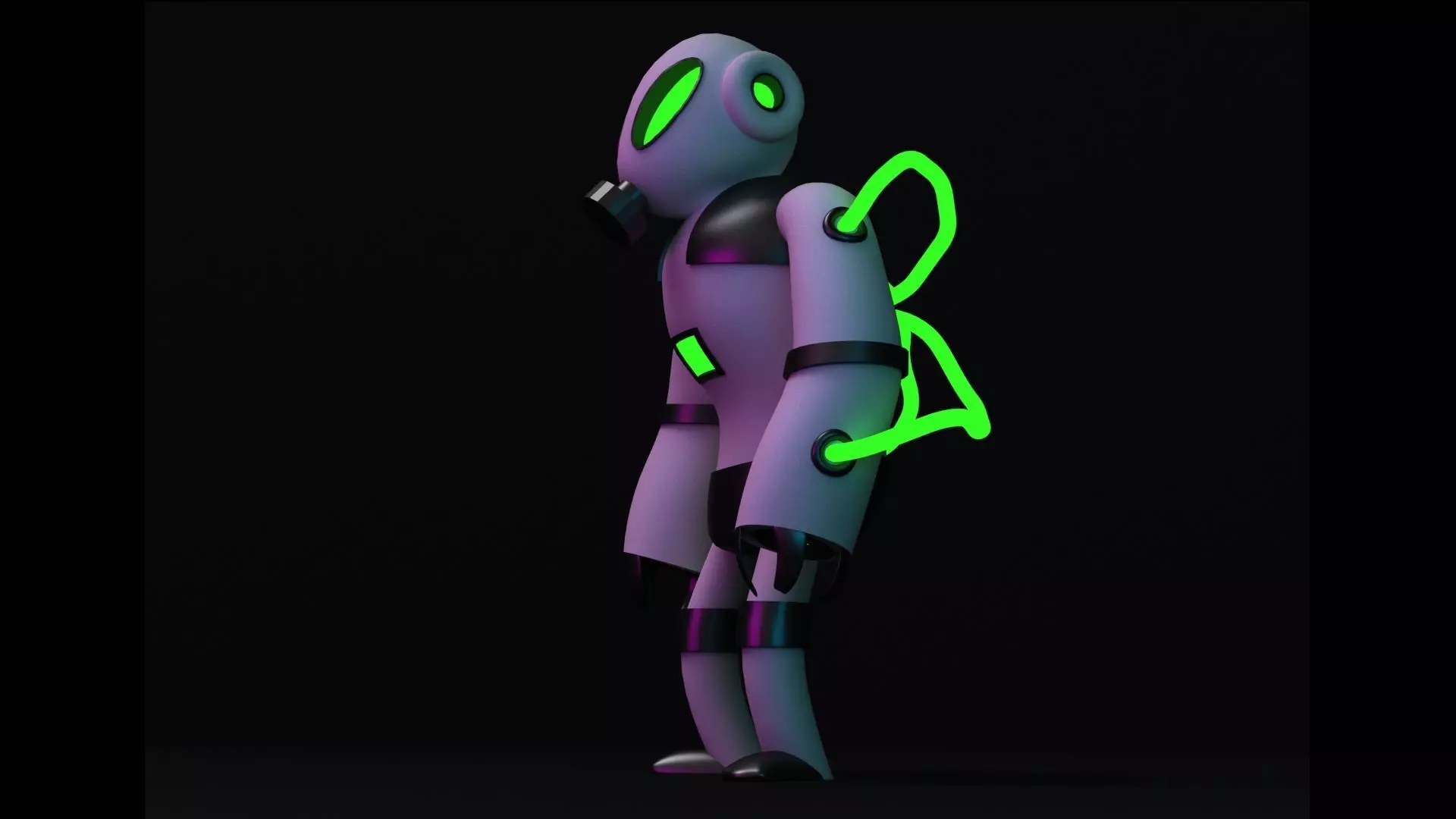 Slim-Man robot with glowing eyes Low-poly 3D model_0