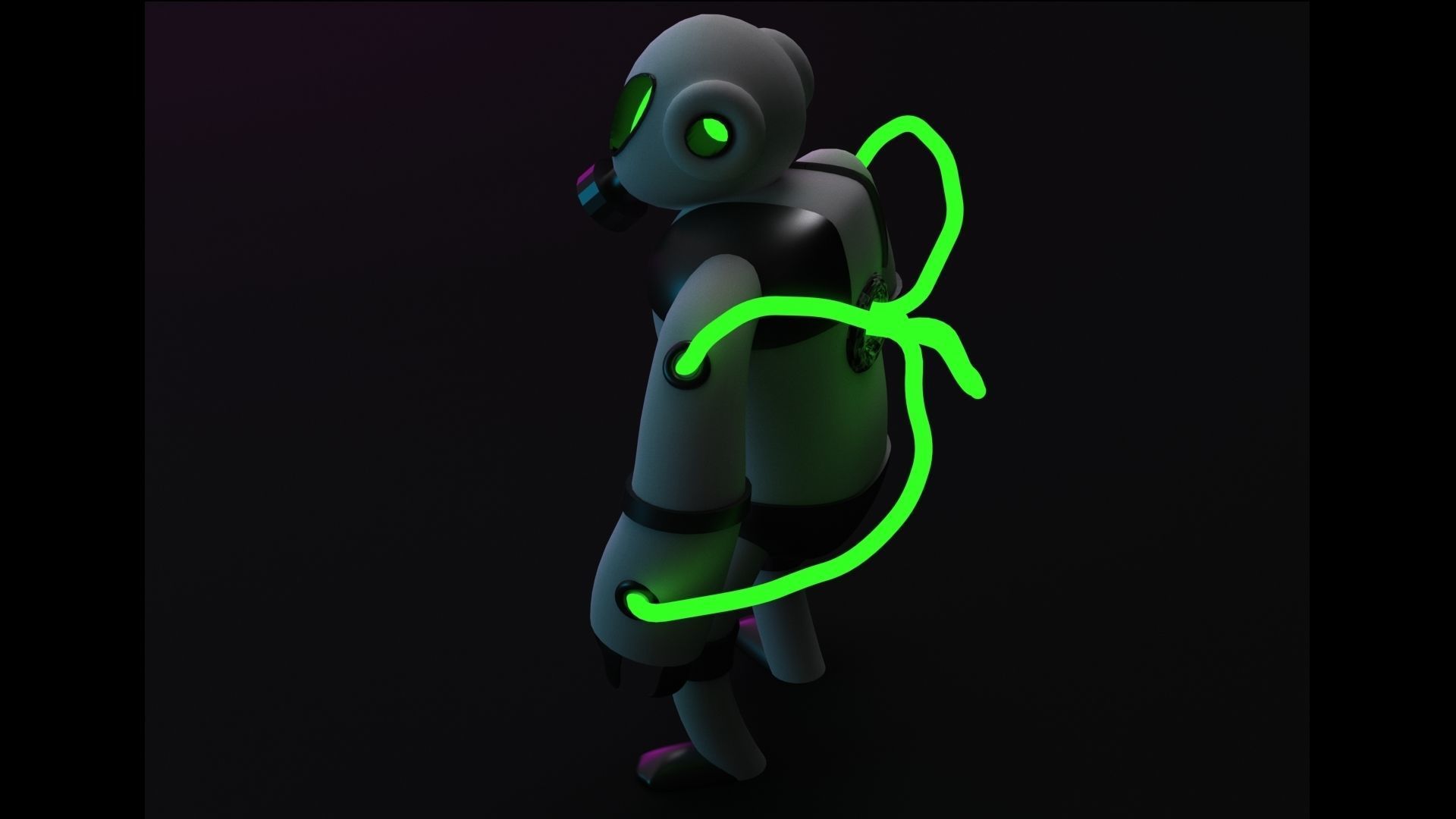 Slim-Man robot with glowing eyes Low-poly 3D model_1