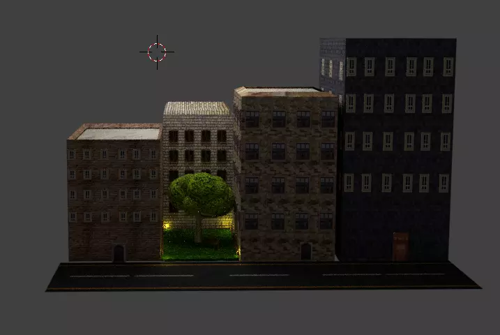 Street city with buildings and trees Free 3D model_0