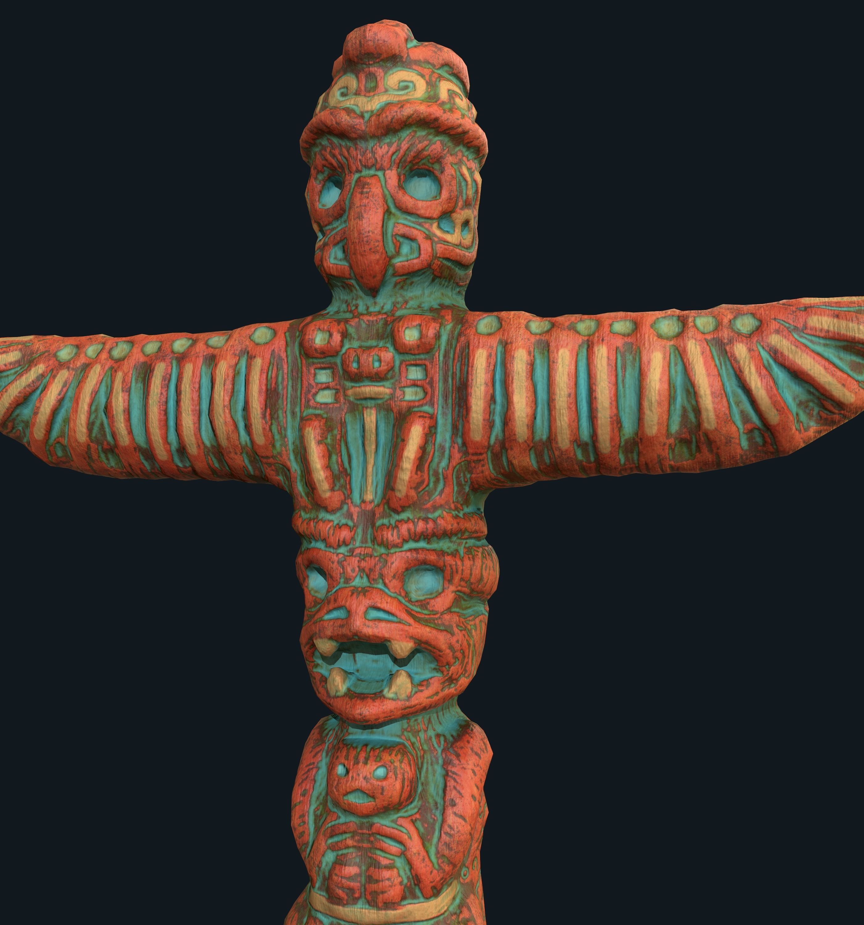 Totem native american pole Low-poly 3D model_5