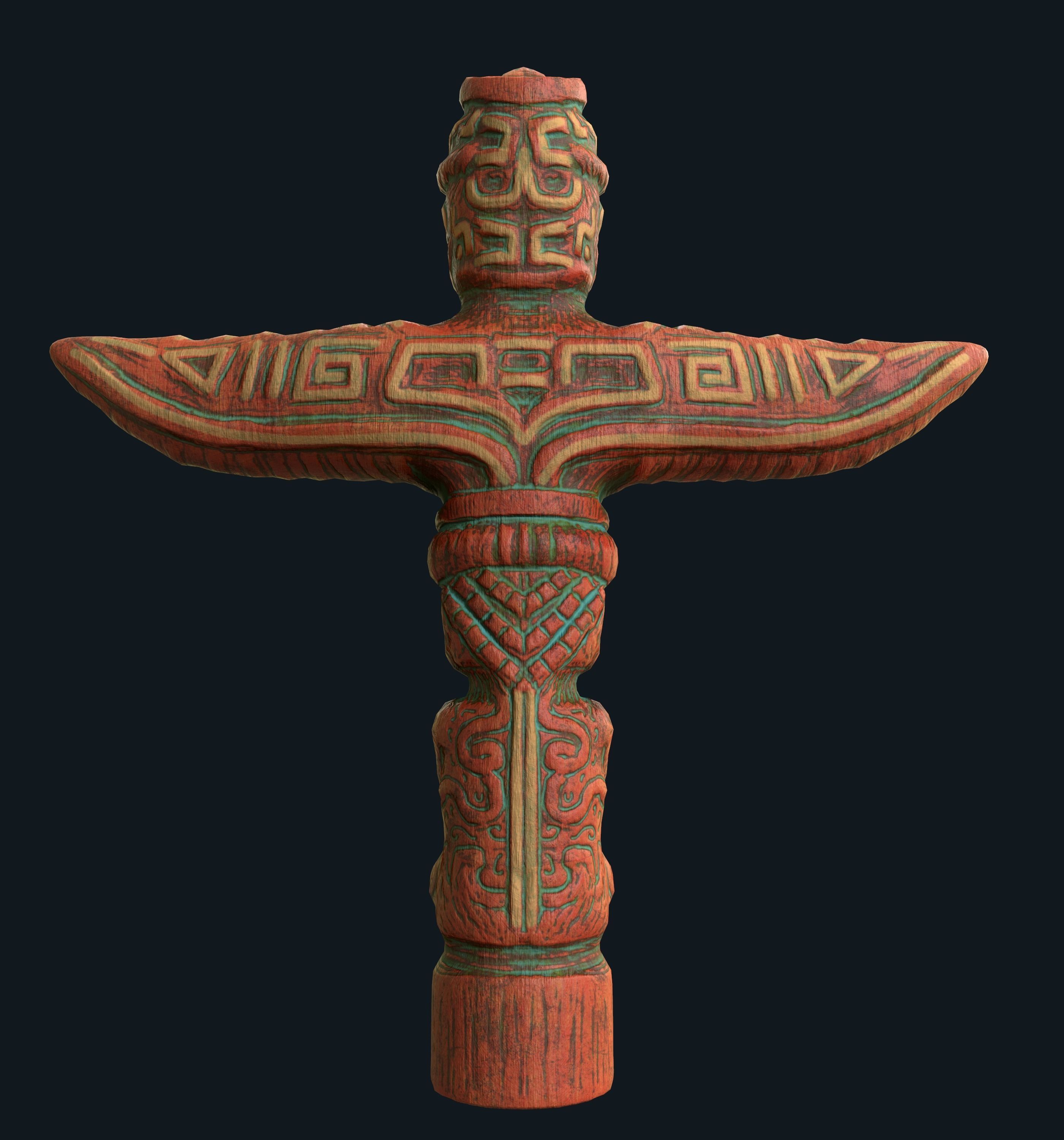 Totem native american pole Low-poly 3D model_4