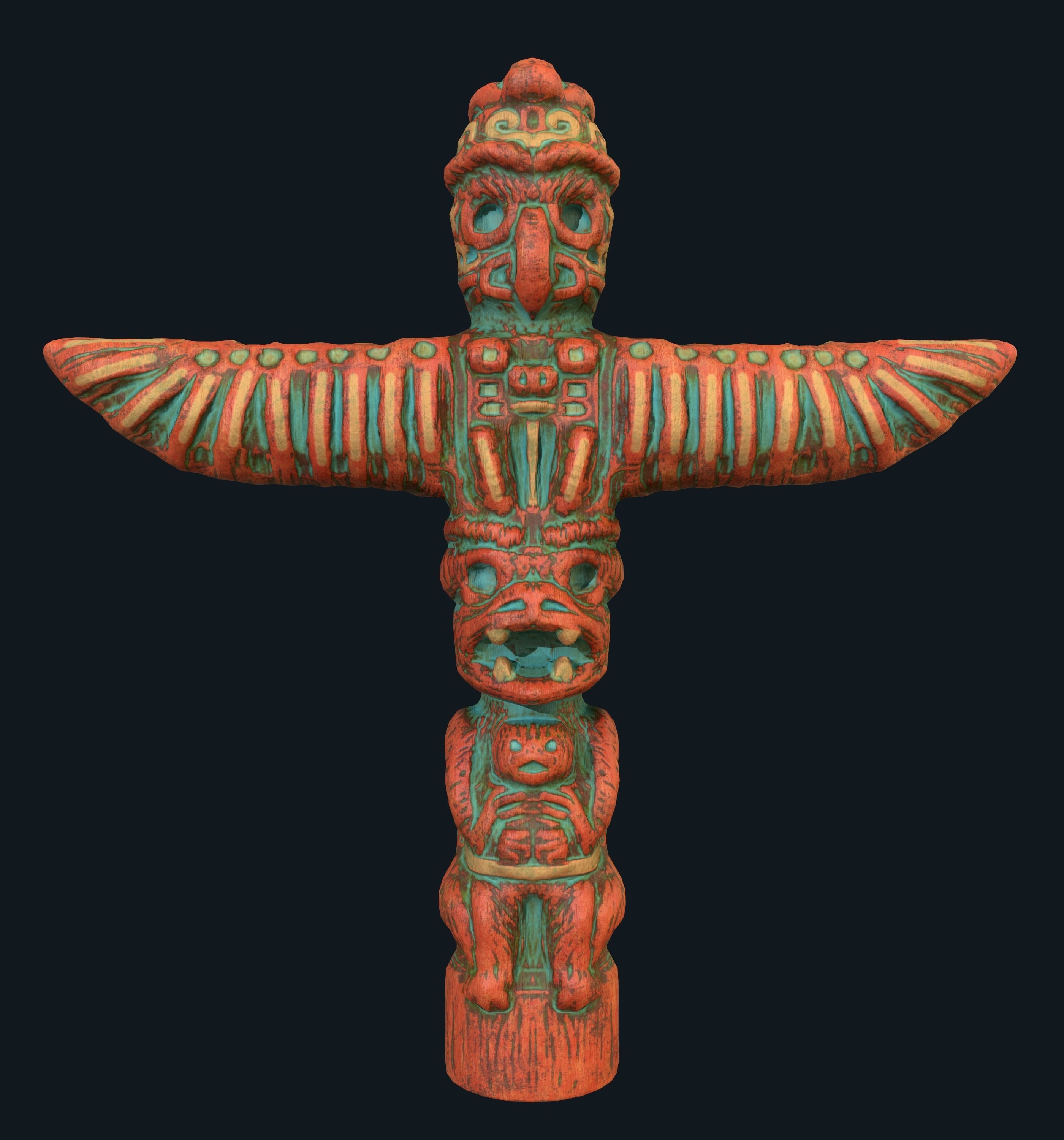 Totem native american pole Low-poly 3D model_3