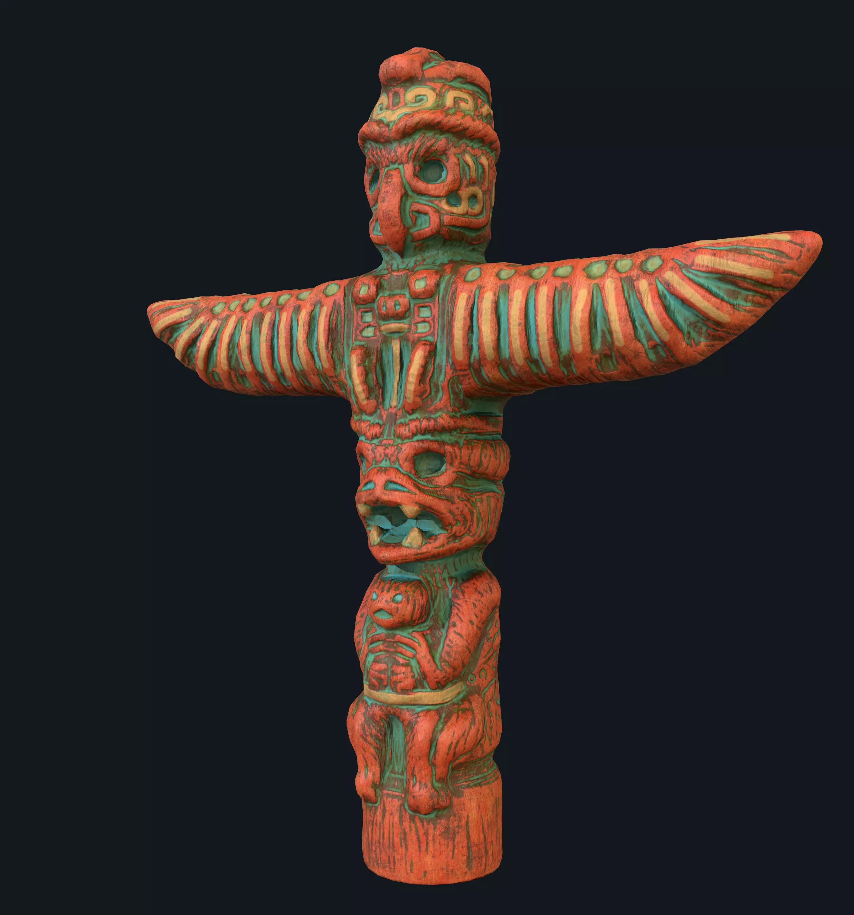 Totem native american pole Low-poly 3D model_0