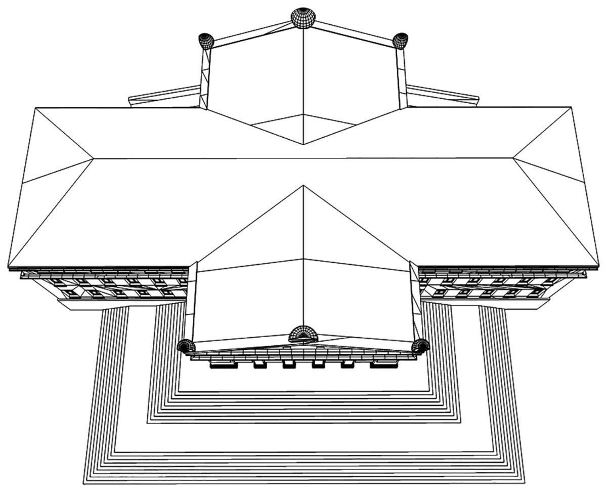 Museum building with steps and roof 3D model_12