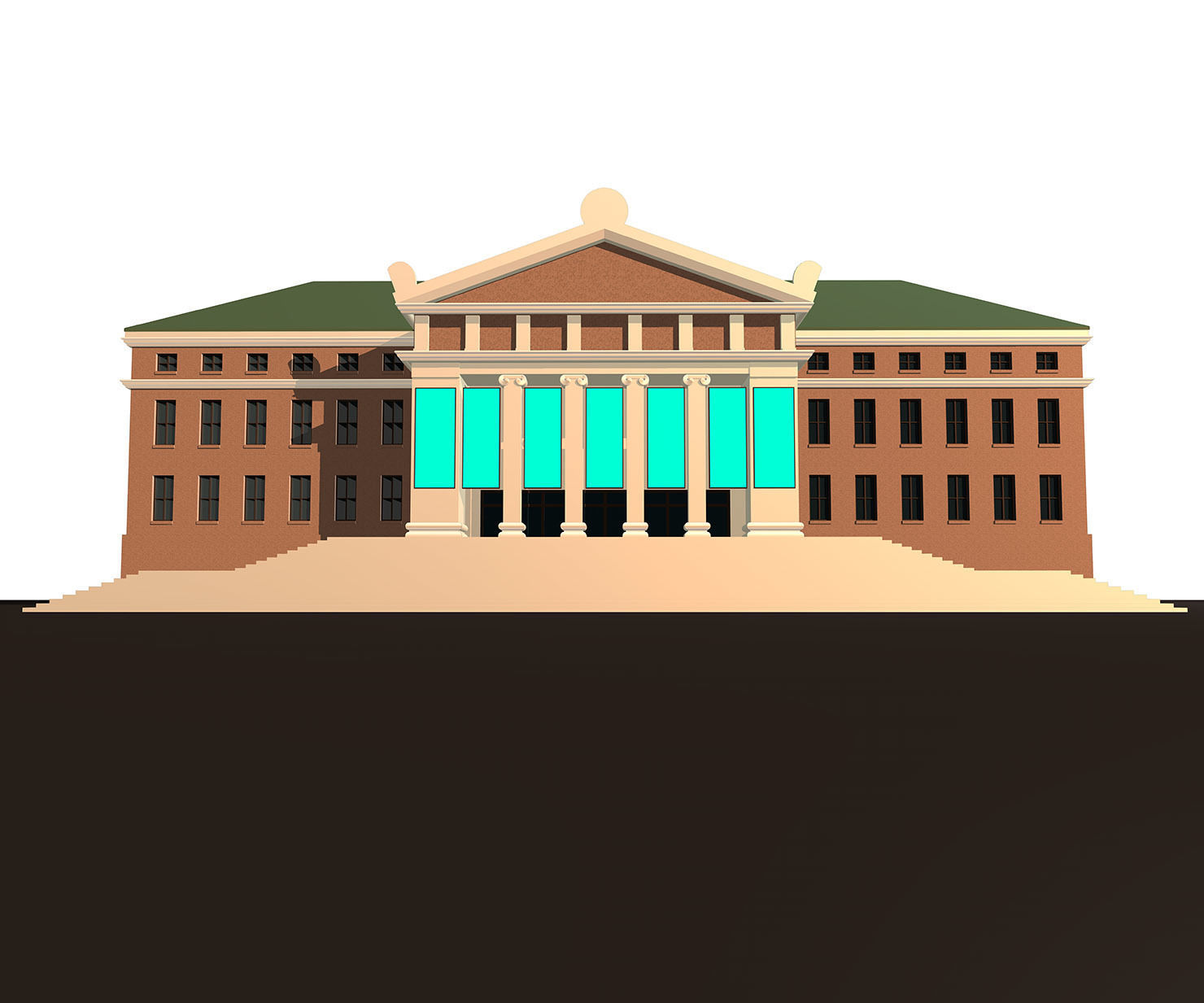 Museum building with steps and roof 3D model_3