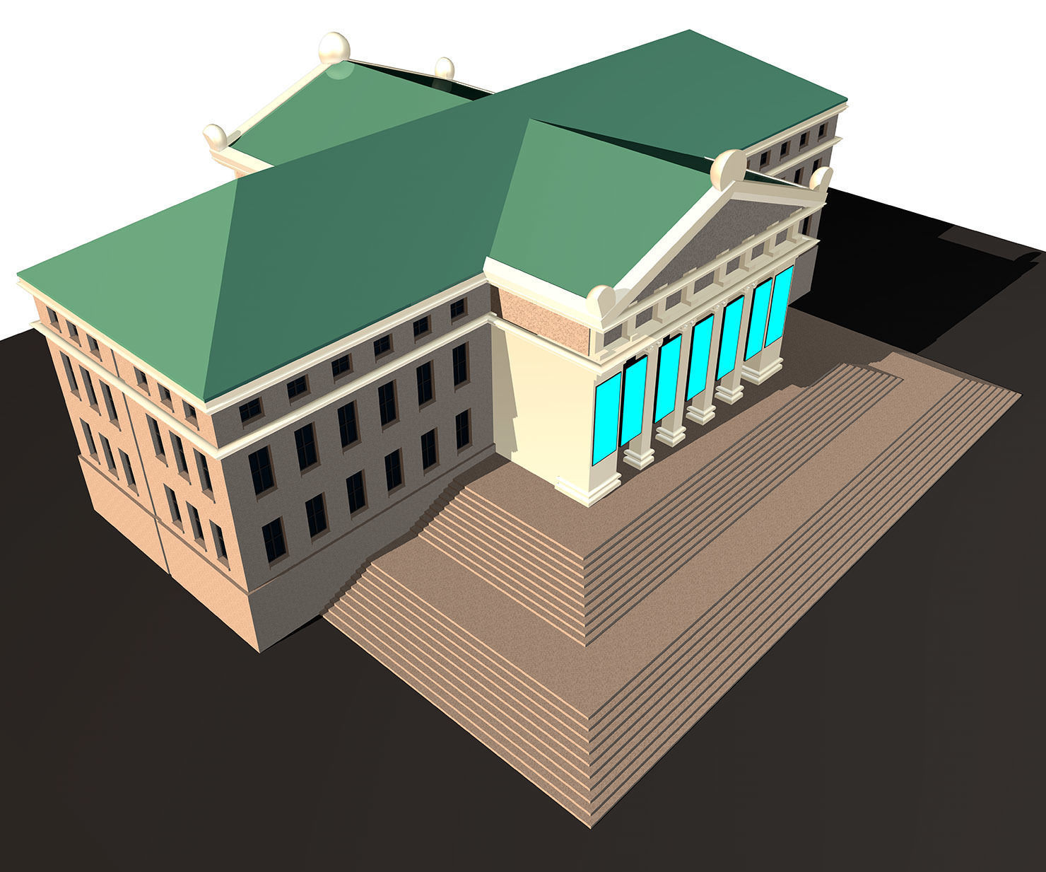 Museum building with steps and roof 3D model_1