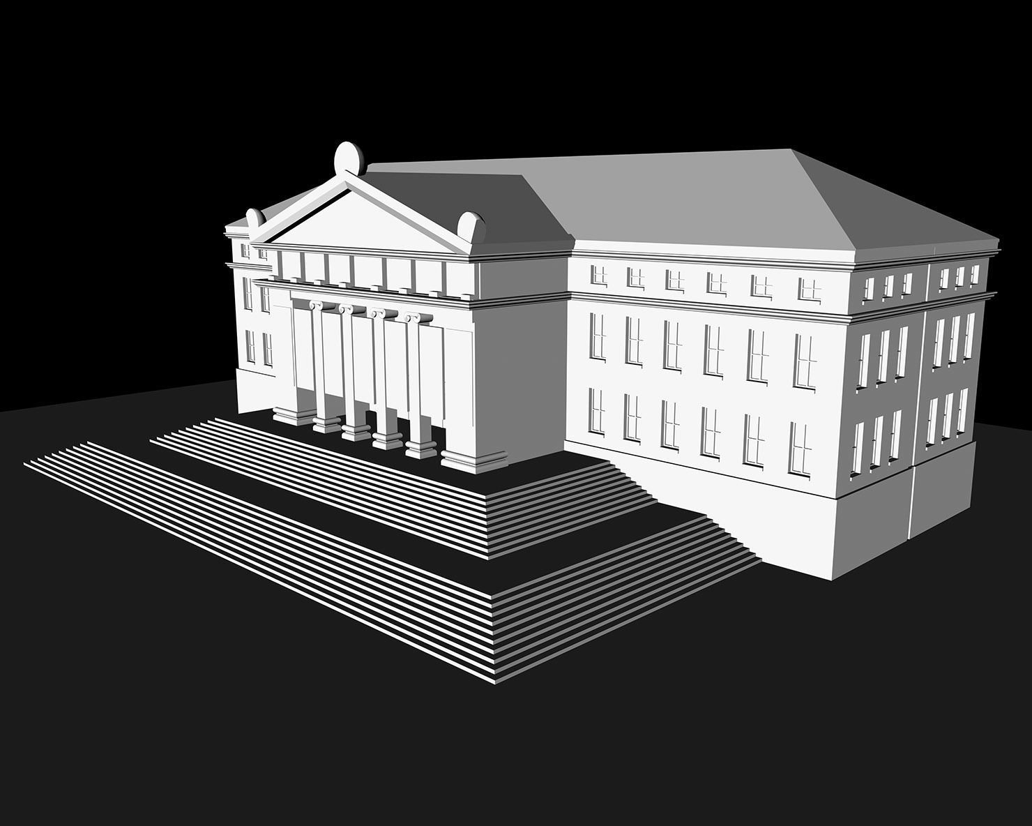 Museum building with steps and roof 3D model_8