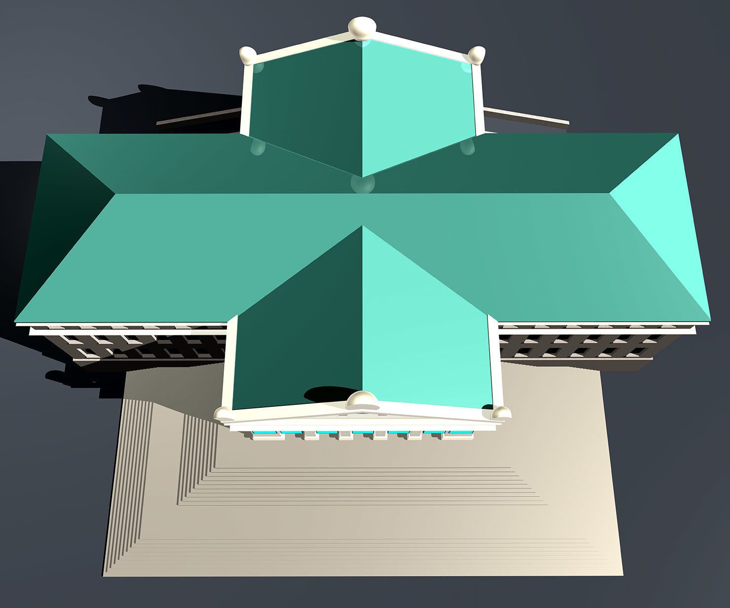 Museum building with steps and roof 3D model_4