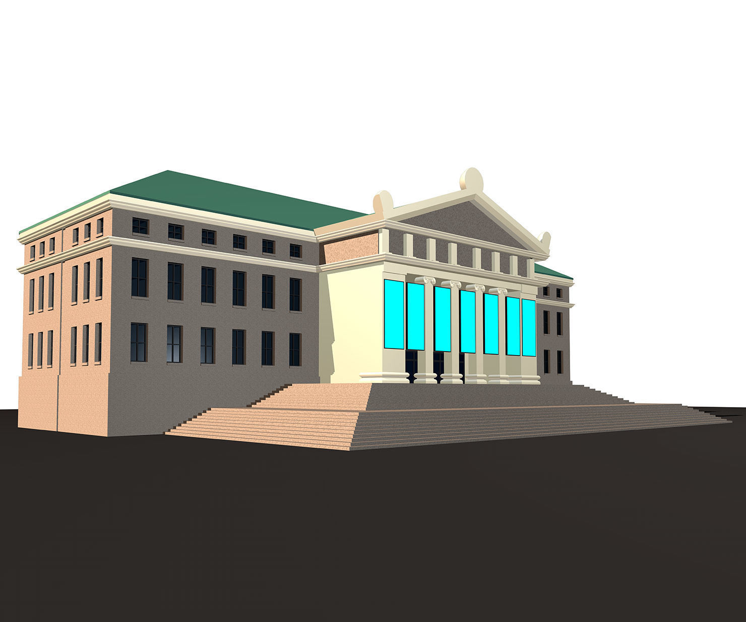 Museum building with steps and roof 3D model_2