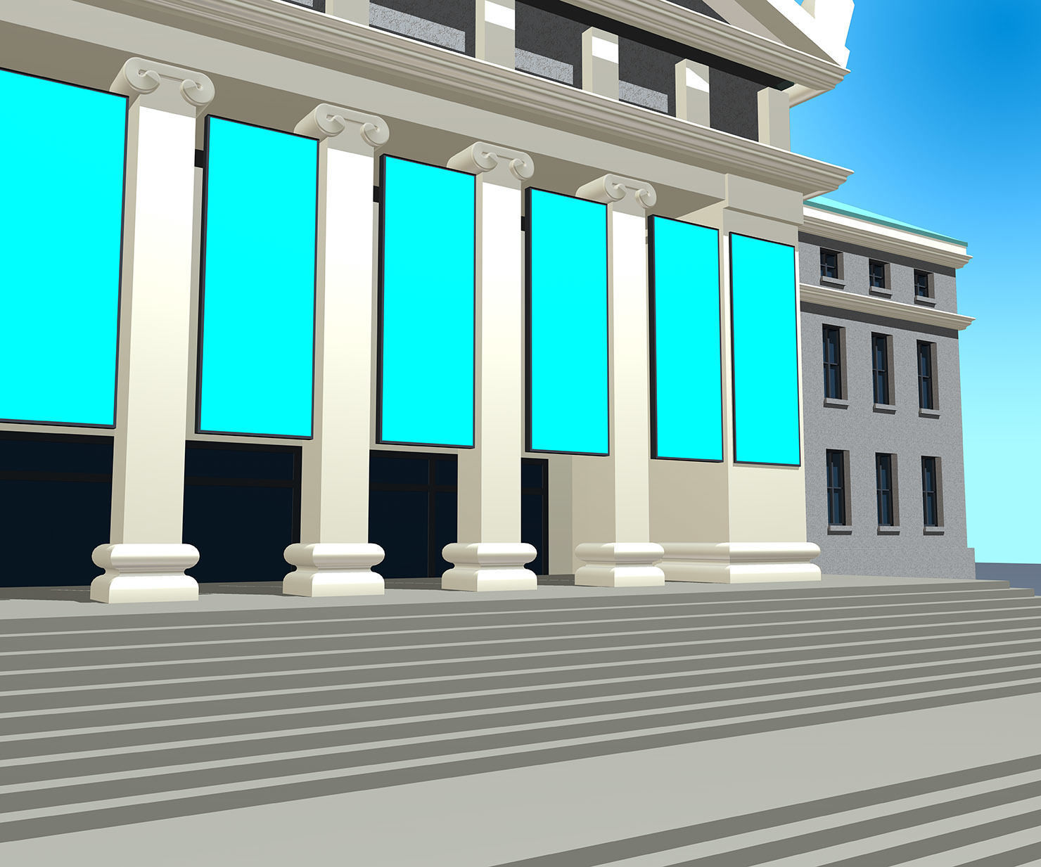 Museum building with steps and roof 3D model_6