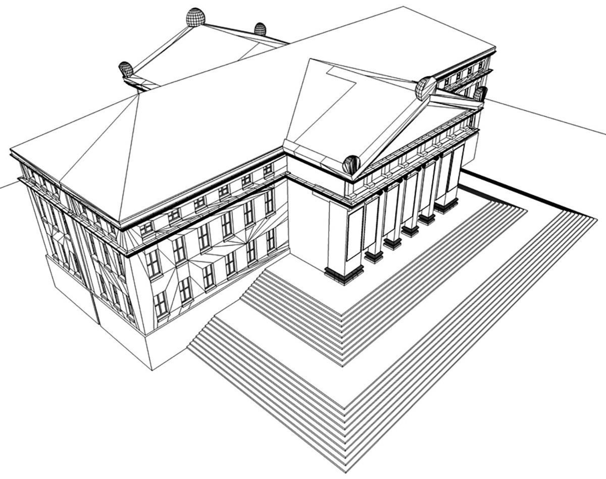 Museum building with steps and roof 3D model_15