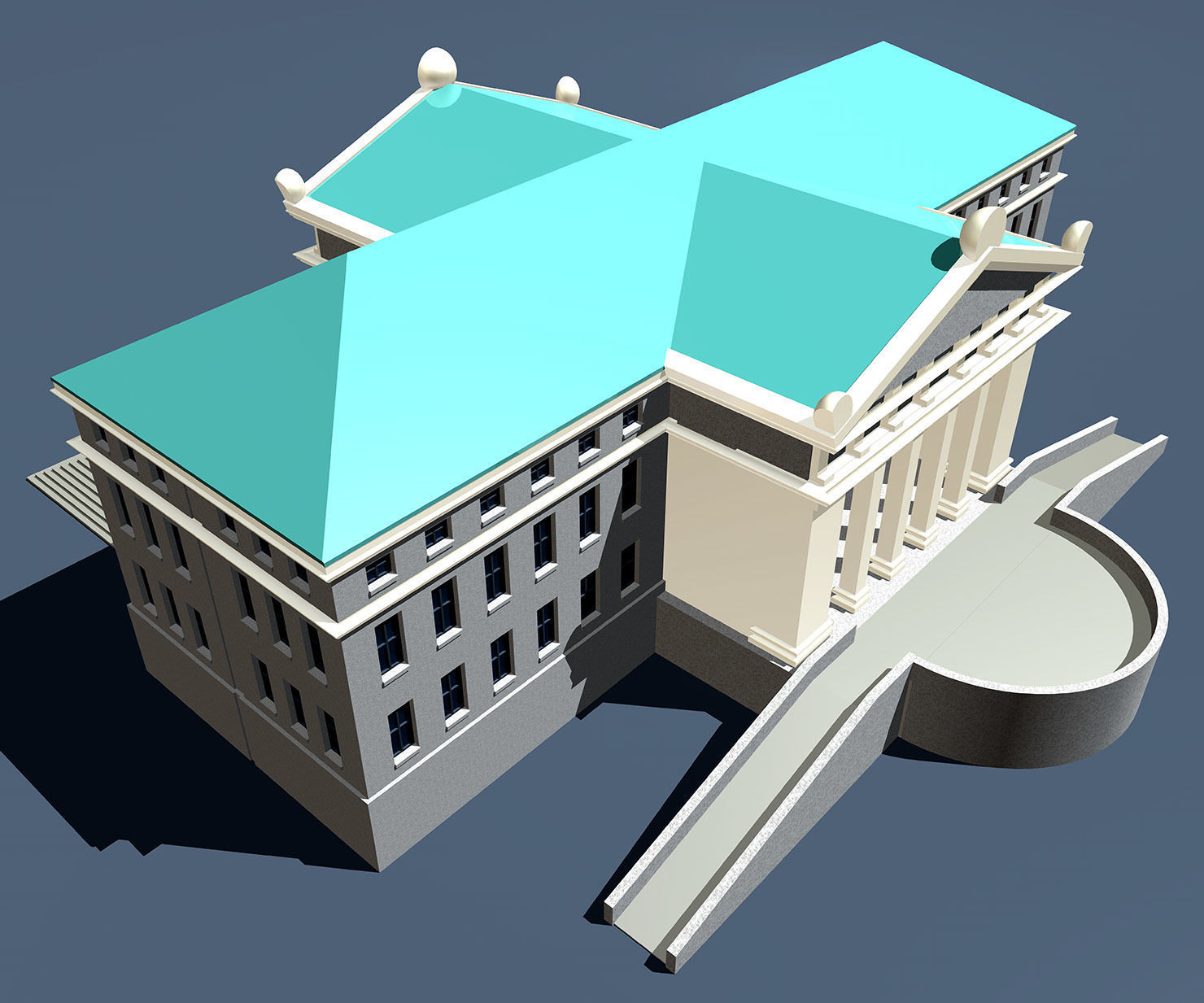 Museum building with steps and roof 3D model_5