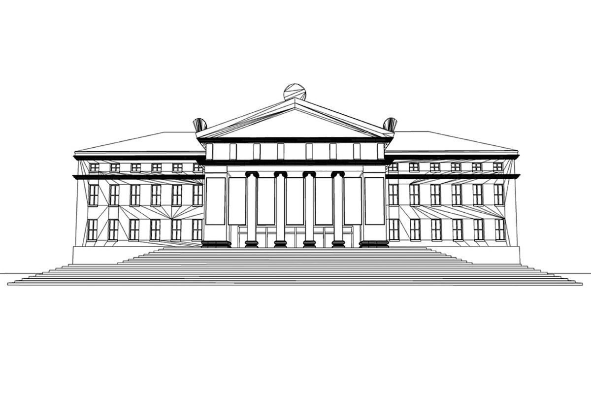 Museum building with steps and roof 3D model_14