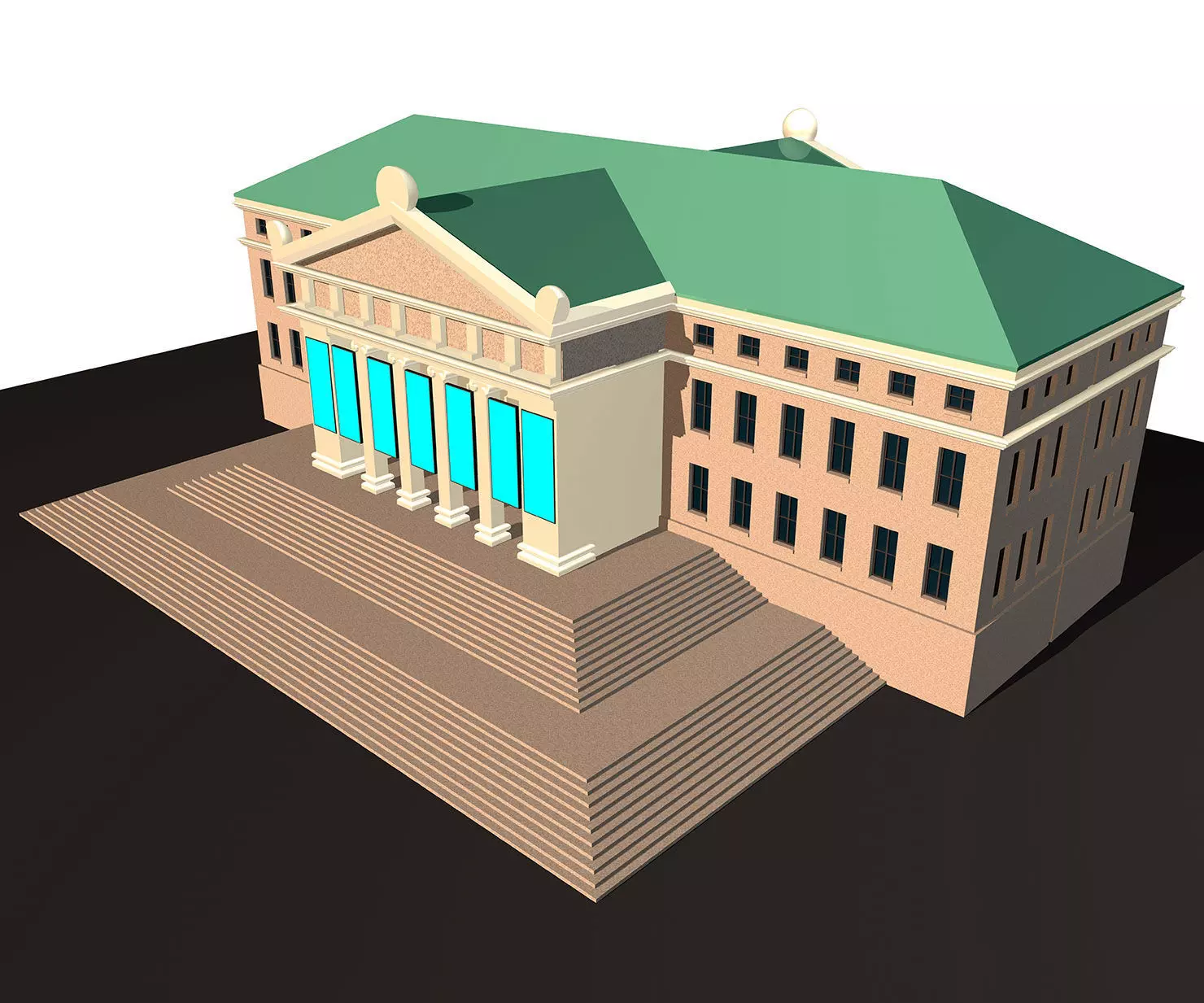 Museum building with steps and roof 3D model_0