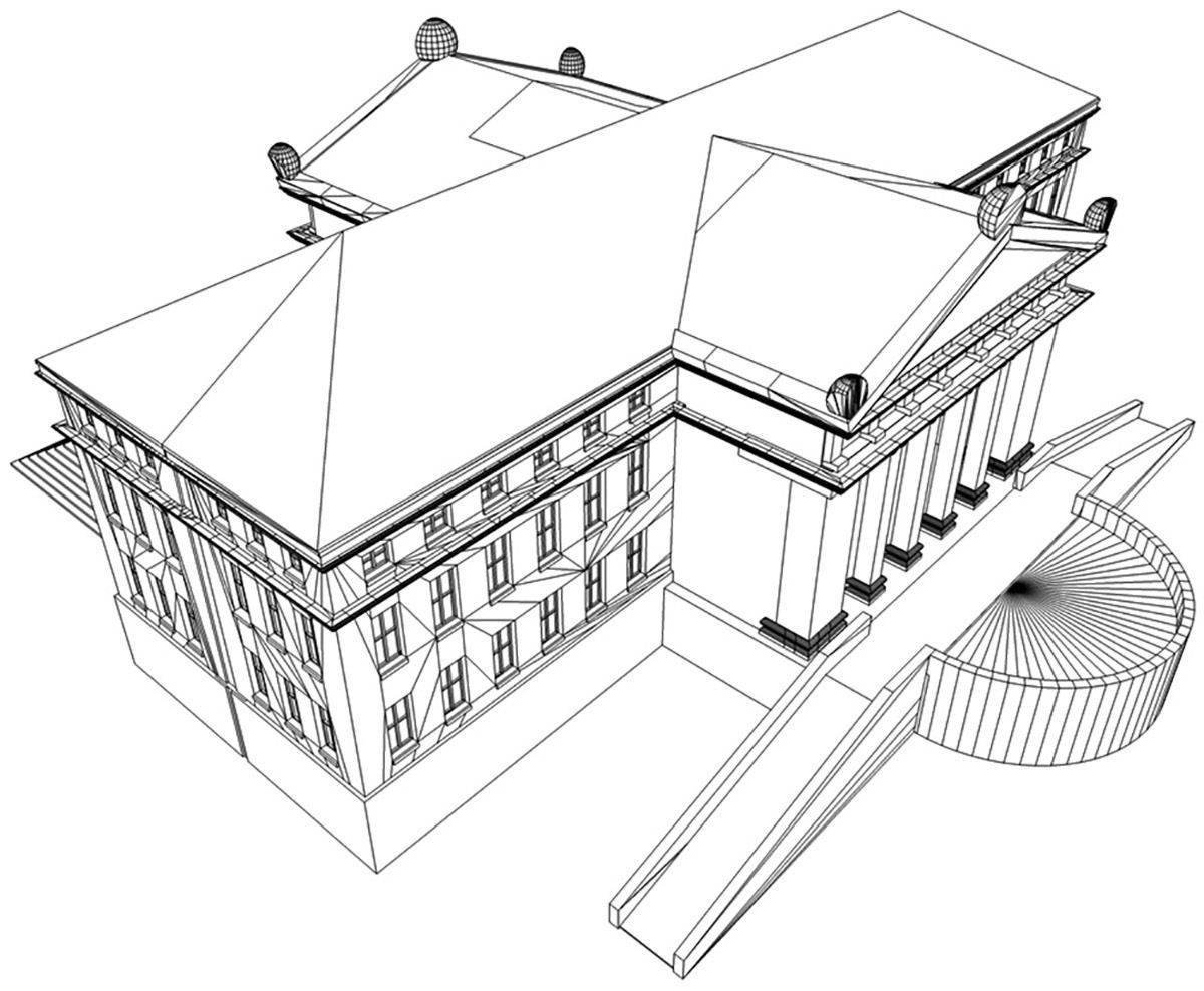 Museum building with steps and roof 3D model_11
