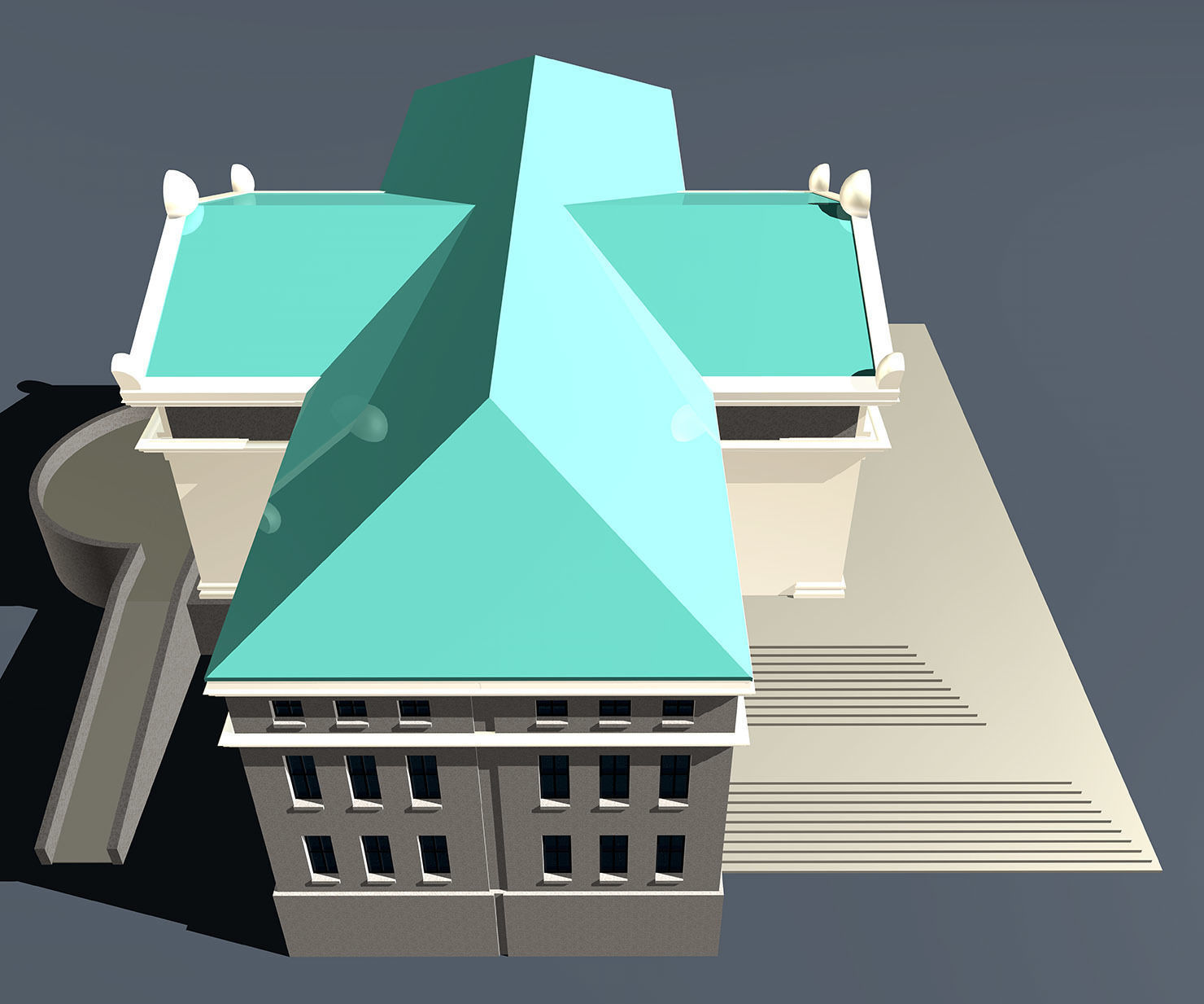 Museum building with steps and roof 3D model_7