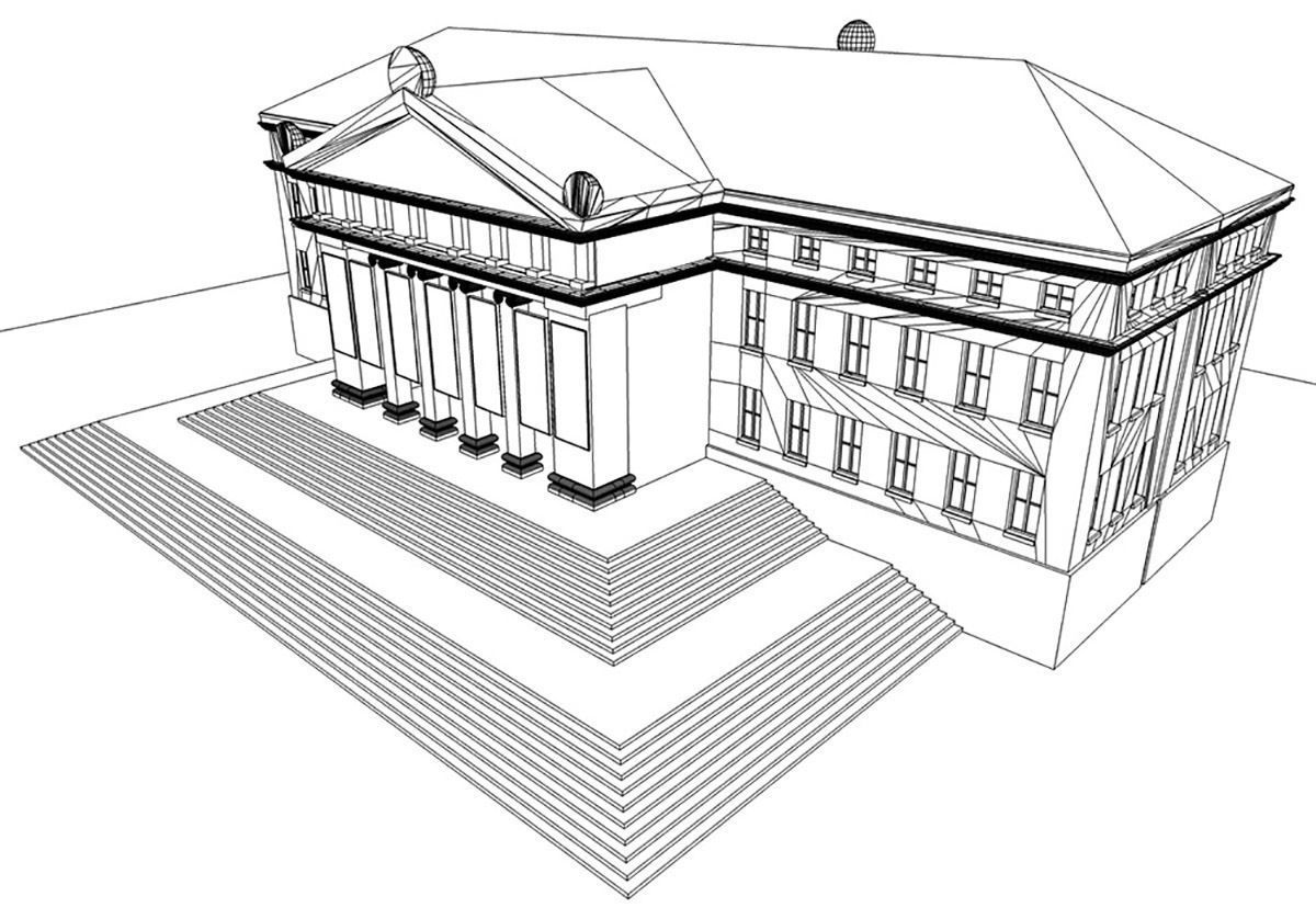 Museum building with steps and roof 3D model_9