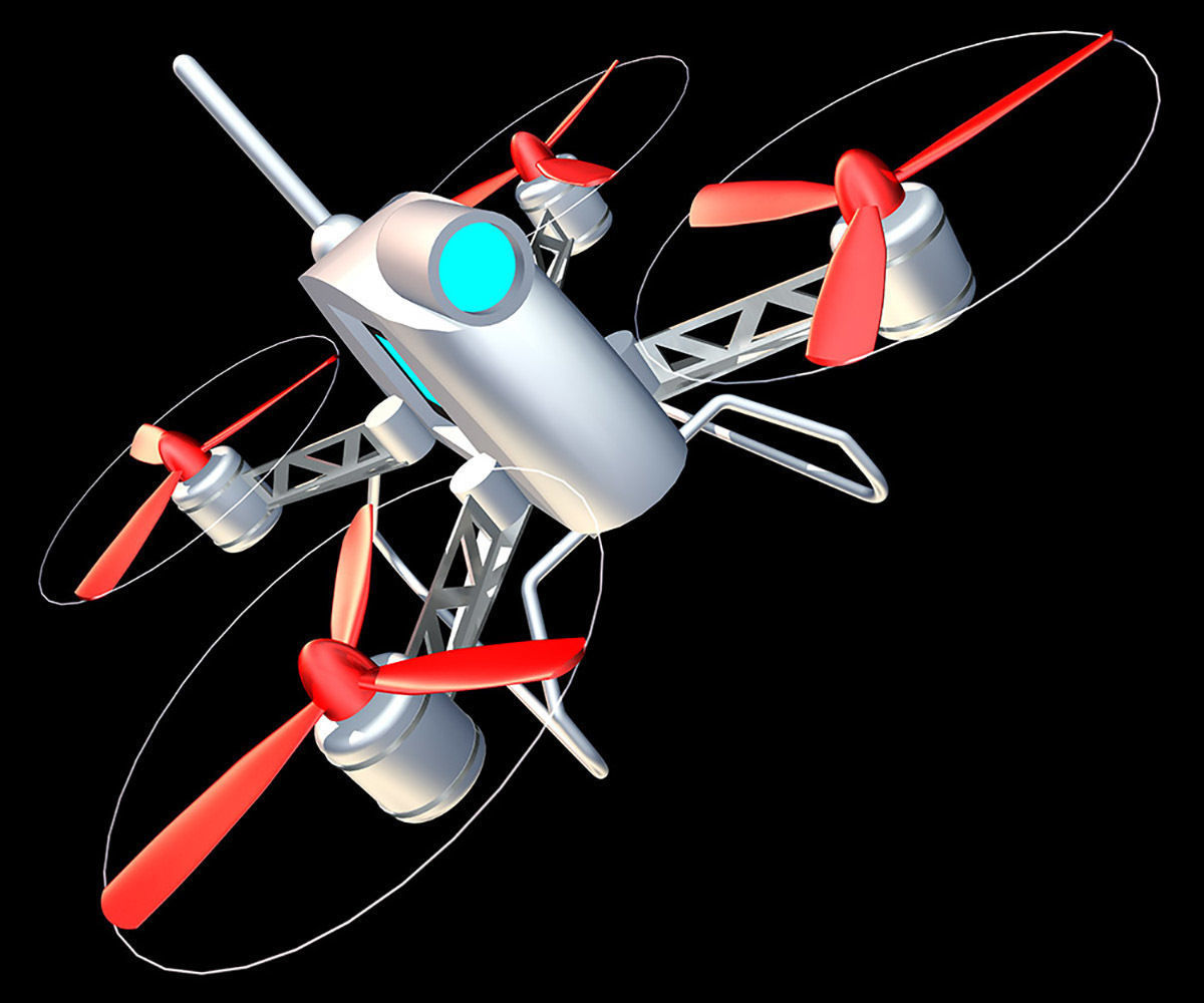 Quadrocopter drone with propellers 3D model_1