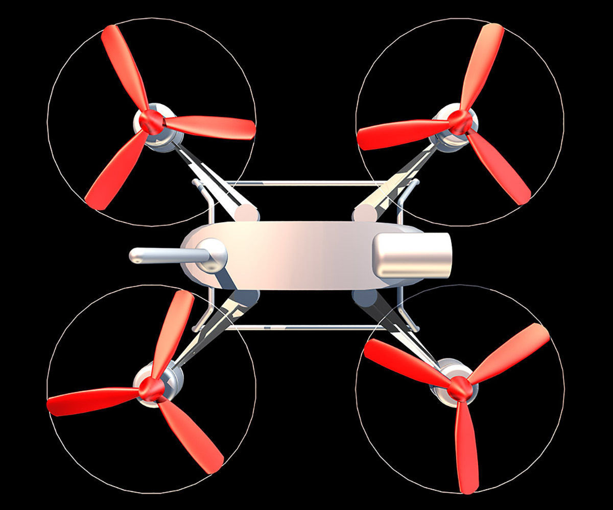 Quadrocopter drone with propellers 3D model_3