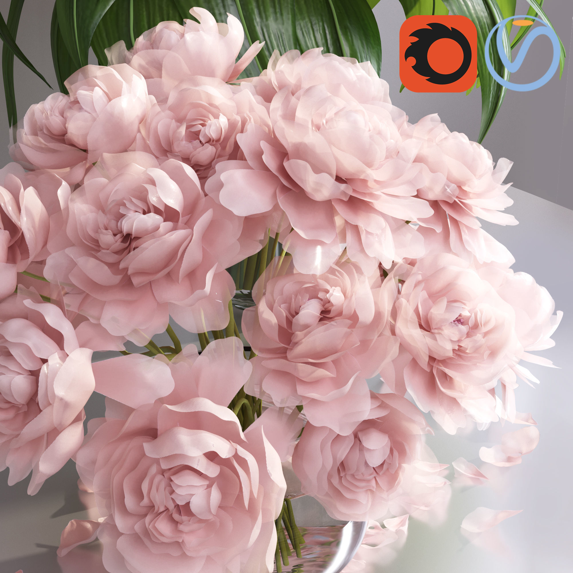 Elegant pink peonies in 2 vases 3D model_10