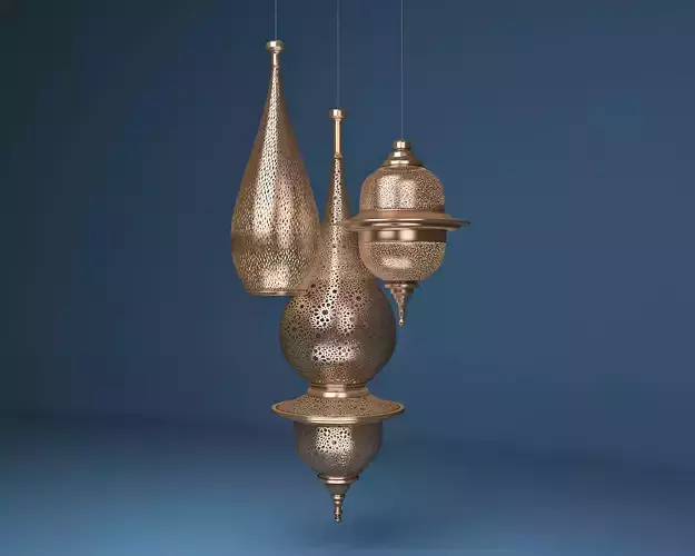Moroccan Hanging Lamp Collection - Copper Finish Lantern 3D model