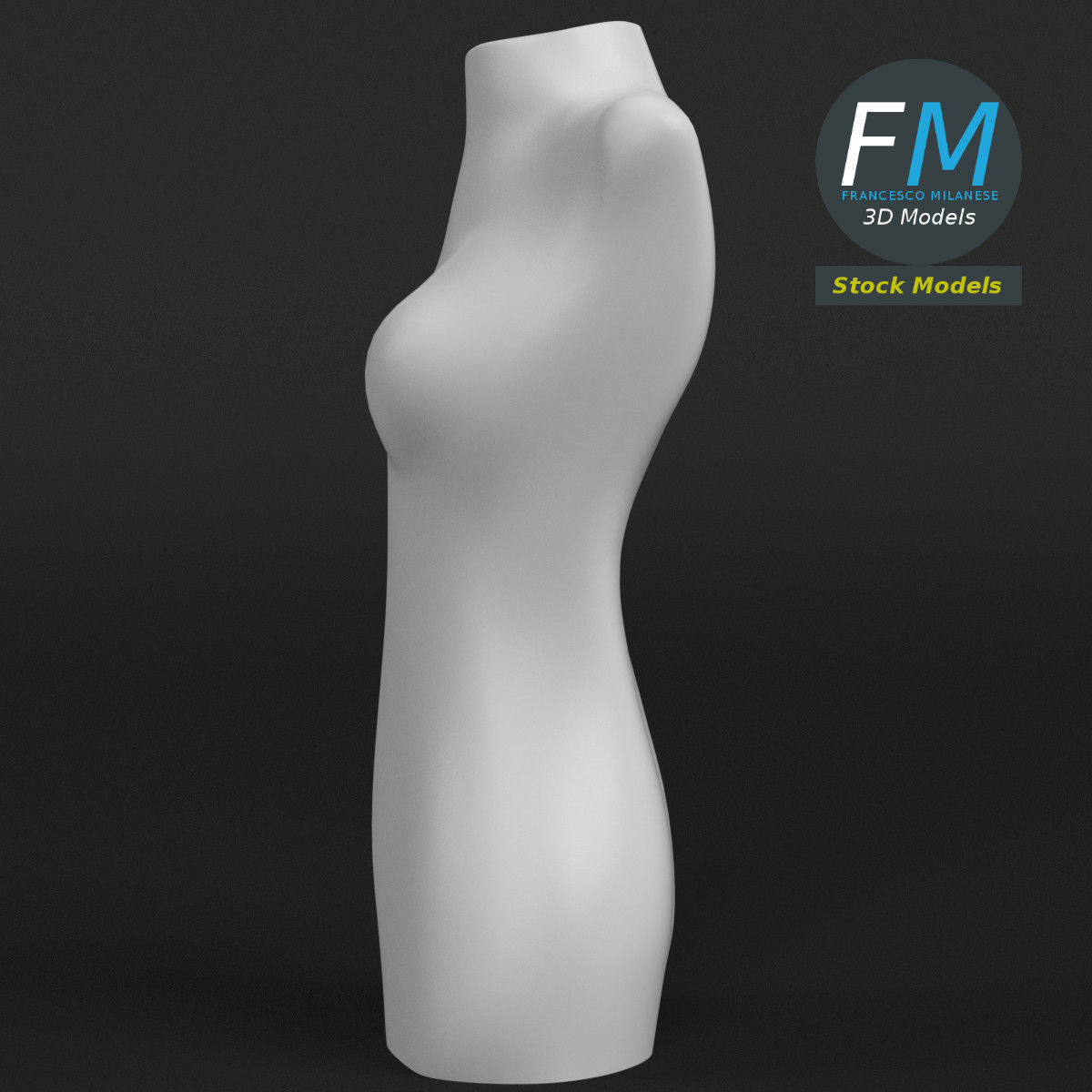 Female half body dummy mannequin 3D model_4