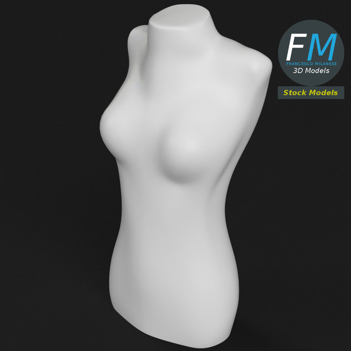Female half body dummy mannequin 3D model_2