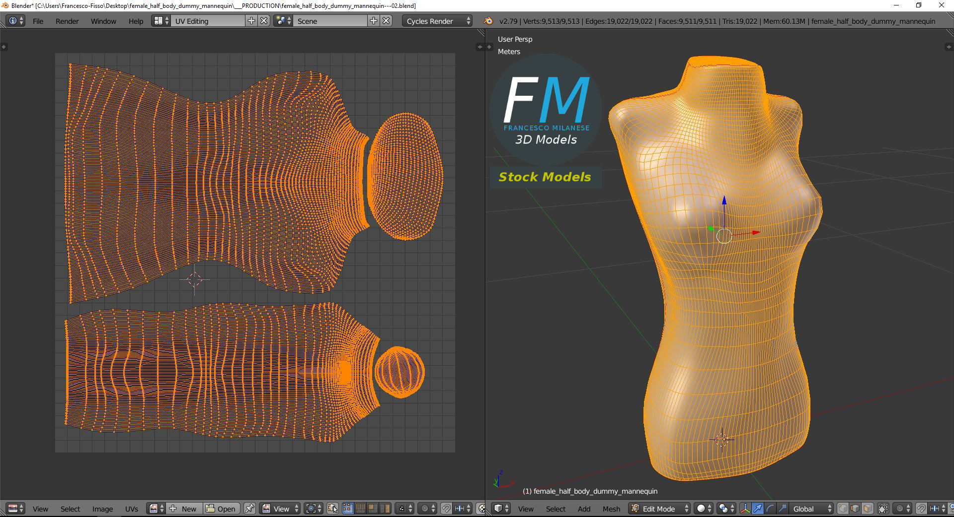 Female half body dummy mannequin 3D model_10