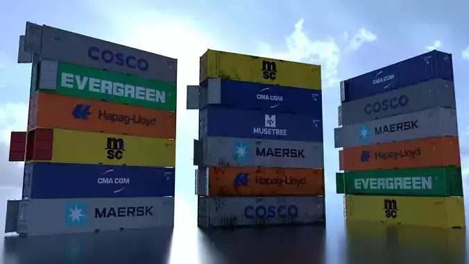 Shipping Container 40ft Rigged Low-poly 3D model