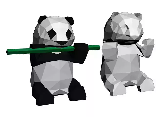 Low poly panda ready for paper craft