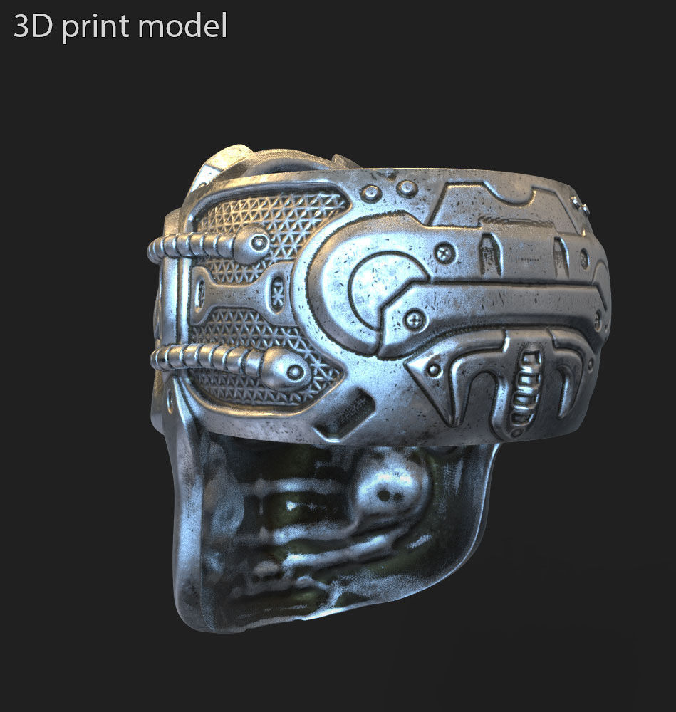 Skull ring jewelry robotic for bikers vol 2 3D print model_2
